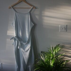 Blue Striped Midi Wrap Dress for Casual Occasions